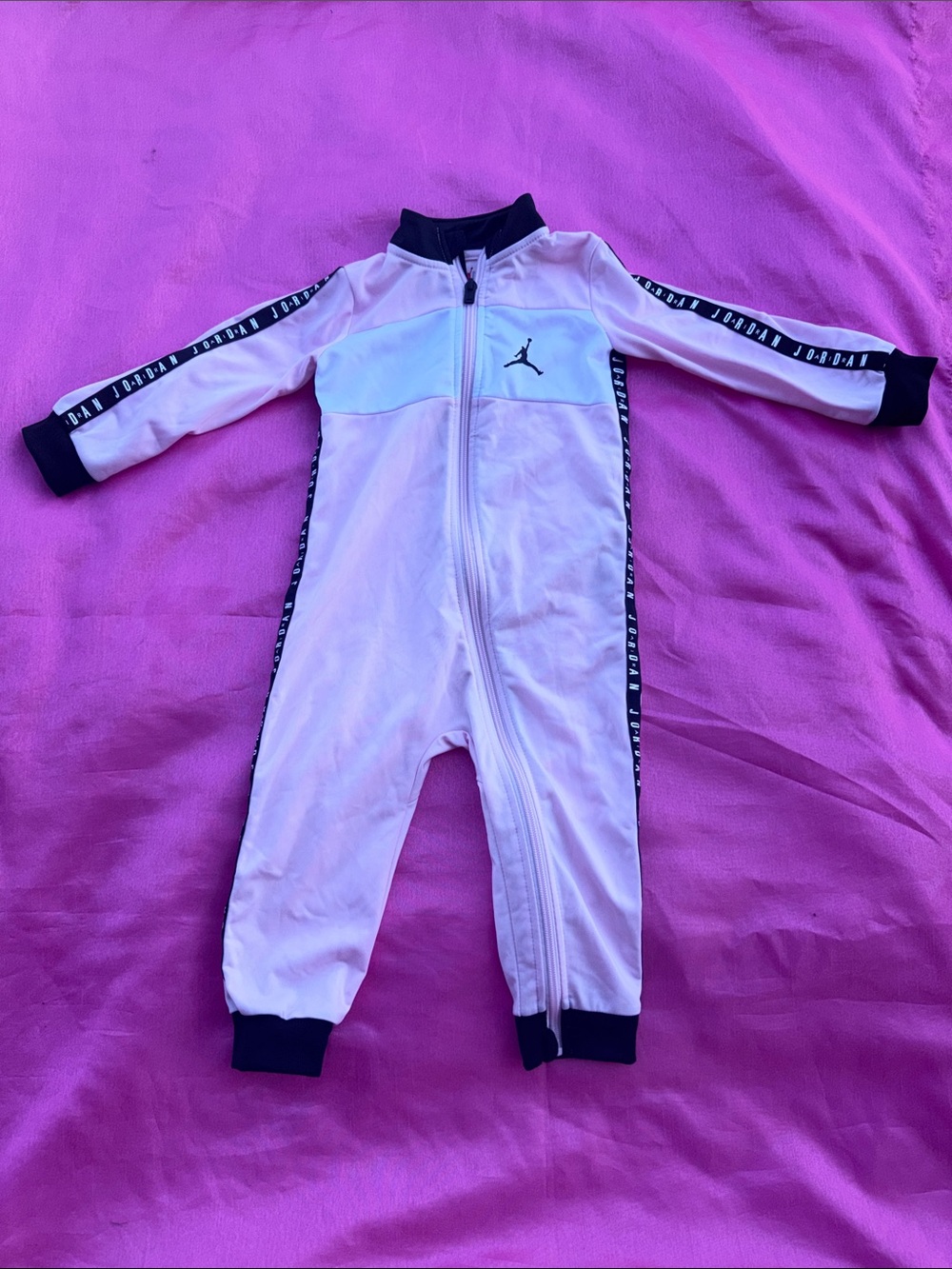 Jordan White and Black Zip-Front Kids One-Piece
